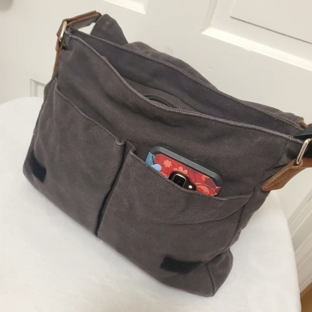 Augur Strauss & Co. Distressed Canvas with leather trim Messenger Bag